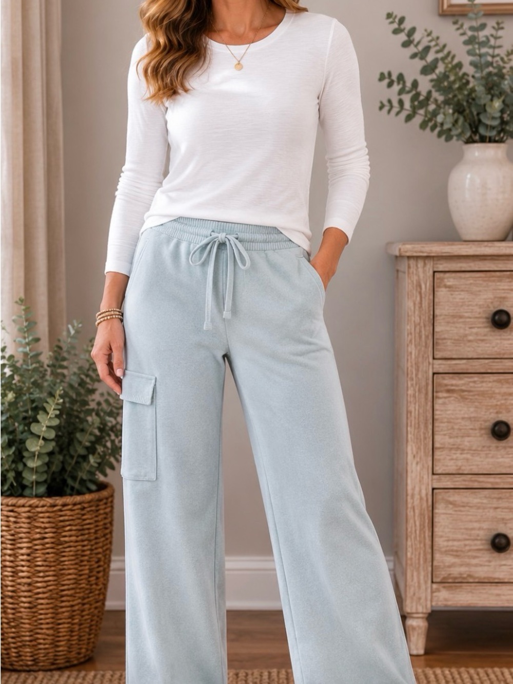 JoyLab Light Blue Wide-Leg Drawstring Track Pants